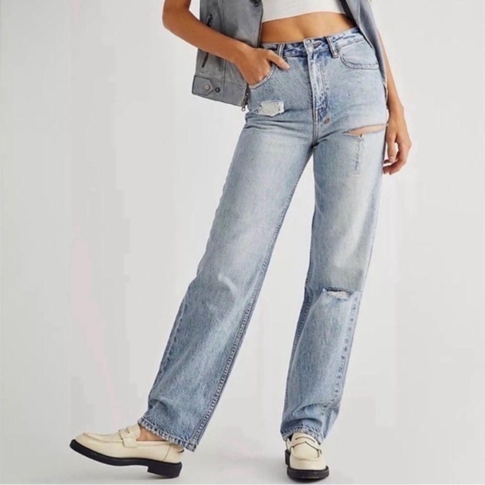 Ksubi Brooklyn Jean Skream Trashed Light Blue Wash Distressed Straight Leg 28